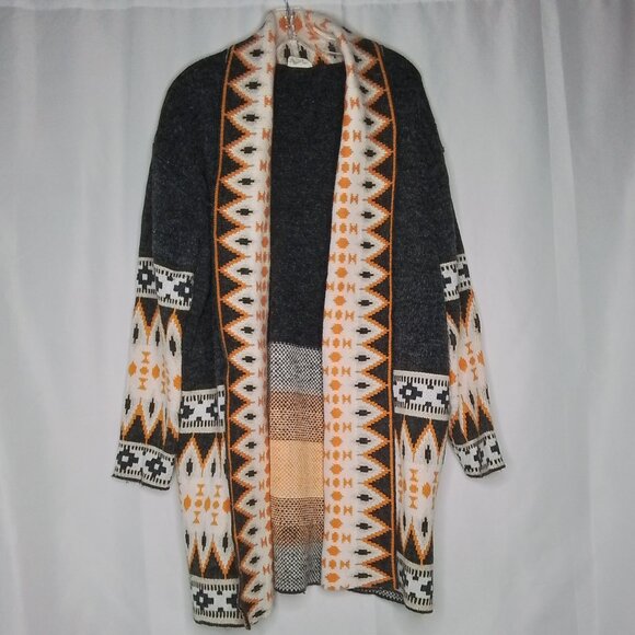 BIBI LONG OPEN FRONT ETHNIC AZTEC COZY CARDIGAN SIZE L - Picture 1 of 5
